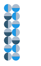 Two-column arrangement of circles with blue, teal, and light gray sections in varying split patterns.