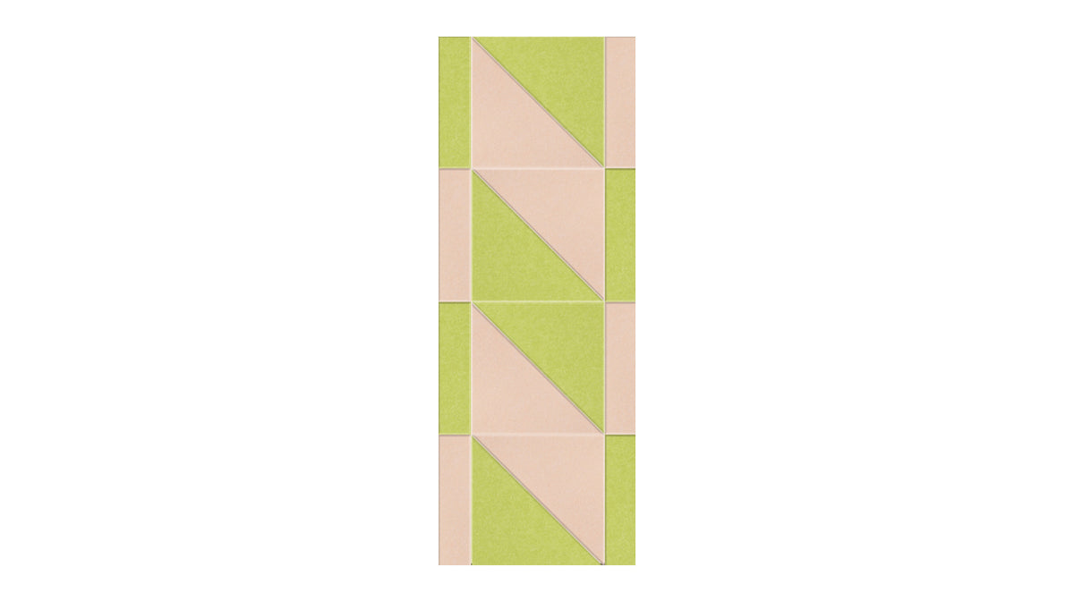 A Felt Right wall art design in green and cream in a geometric twist-like shape.