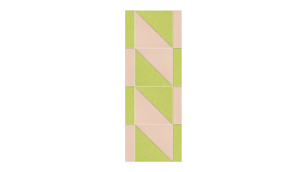 A Felt Right wall art design in green and cream in a geometric twist-like shape.
