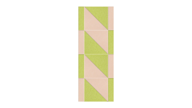 A Felt Right wall art design in green and cream in a geometric twist-like shape.