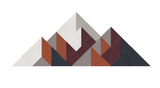 Geometric mountain design with overlapping triangles in cream, rust, burgundy, gray, and charcoal tones.
