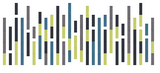 Vertical striped pattern in black, gray, teal, and yellow segments arranged in columns.