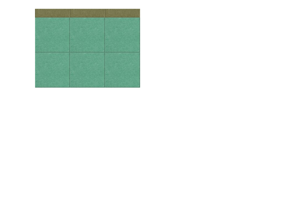 Pinboard with olive-green top section and turquoise main area divided into nine grid squares.
