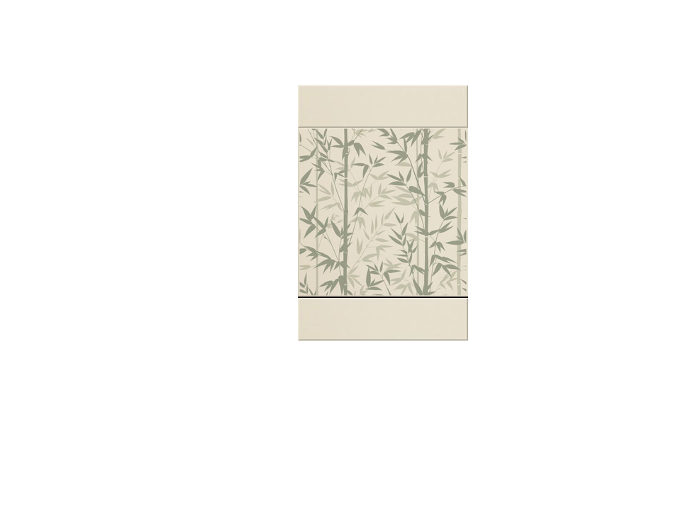 Decorative panel with cream shiplap borders on top and bottom, green bamboo leaf pattern in center.