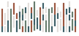 Abstract bar chart with stacked vertical bars in rust, navy, forest green, and cream colors.