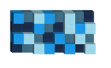3D pixelated design with blue and teal checkered pattern in varying shades and depths.