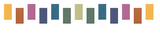 Row of thirteen rectangular color swatches in gold, terracotta, mauve, navy, teal, sage, chartreuse, and rust tones.