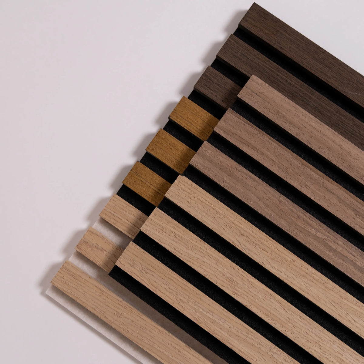 Wood slat samples in an open box