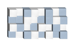 Geometric tile pattern in powder blue and white with staggered block design.