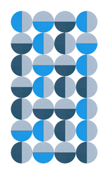 Grid pattern of 28 circles in blue, teal, and light gray segments arranged in four columns and seven rows.