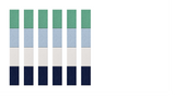 Six vertical color swatches showing teal, blue, cream, and navy color options stacked in rows.