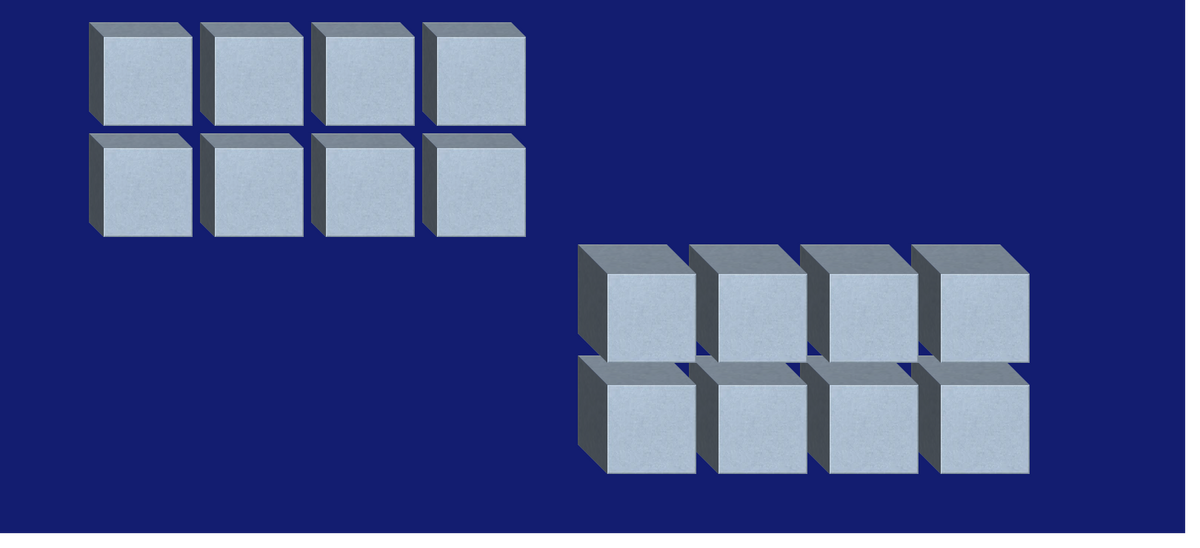 Eight light blue cubes arranged in two groups on a dark blue background.