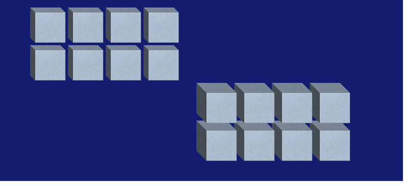 Eight light blue cubes arranged in two groups on a dark blue background.