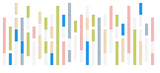 Vertical bars in varying heights in blue, green, pink, gray, beige, and white arranged in a column chart pattern.