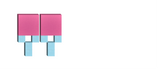 Two pink and blue geometric block figures with rectangular shapes arranged vertically.