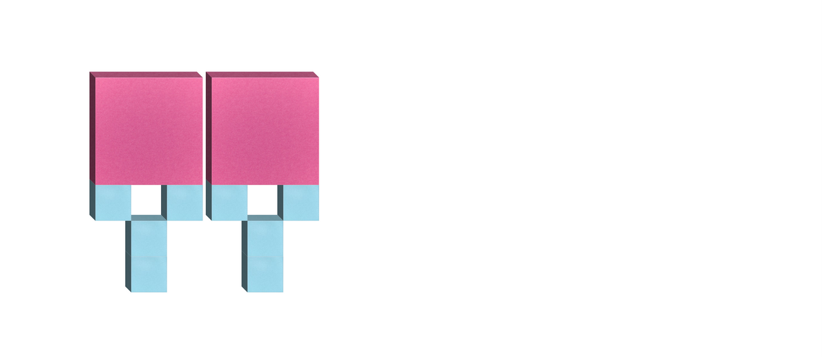Two pink and blue geometric block figures with rectangular shapes arranged vertically.