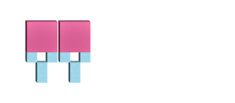 Two pink and blue geometric block figures with rectangular shapes arranged vertically.