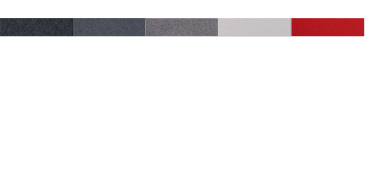 Horizontal color strip poster with charcoal, gray, taupe, light gray, and red sections.