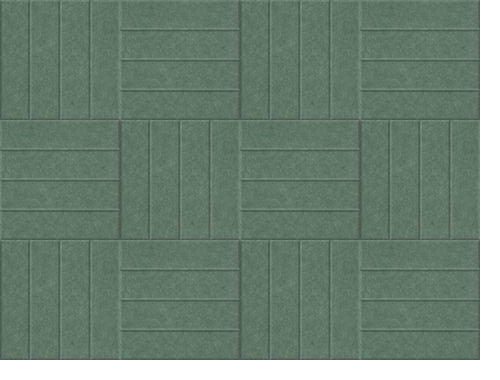 Green ceramic tile with geometric linear pattern and horizontal rectangular sections.