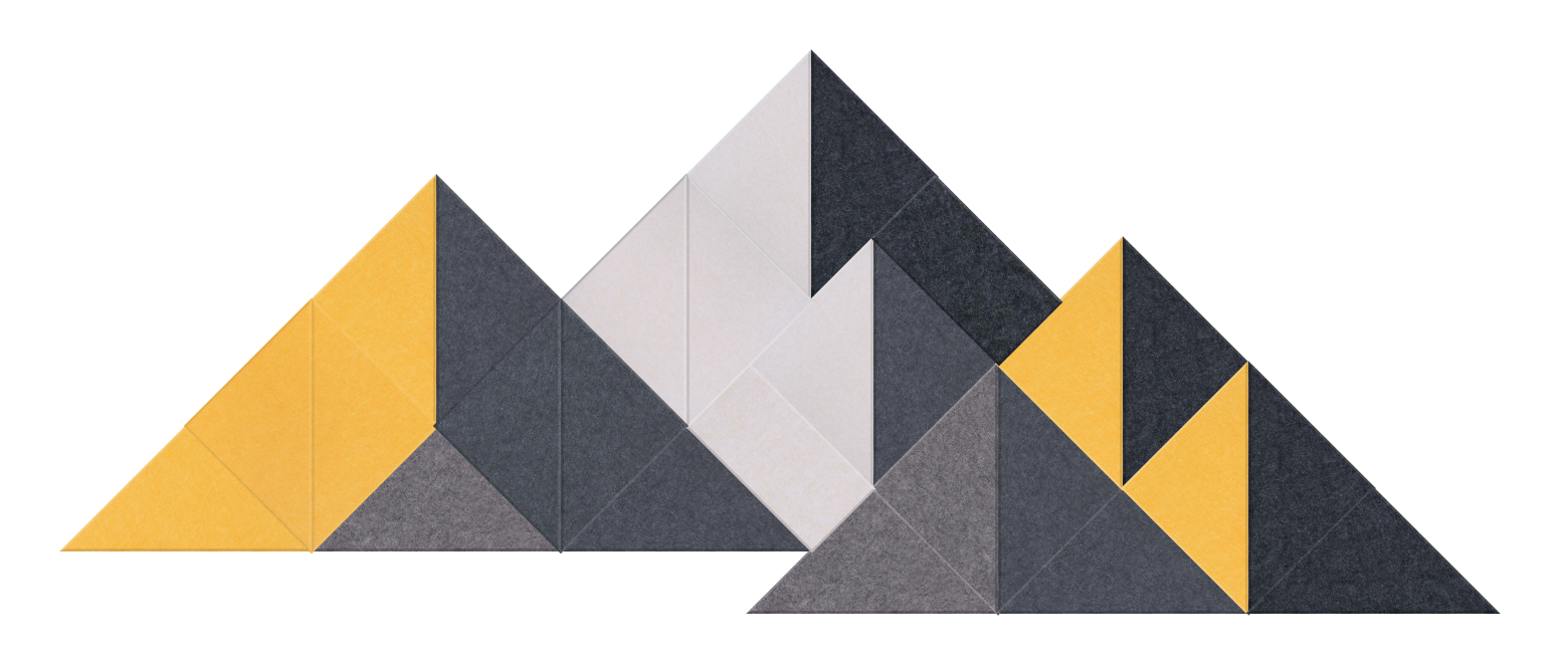 A  Felt Right wall art geometric-patterned felt designed to resemble a mountain with amber, yellow, and gray colors.